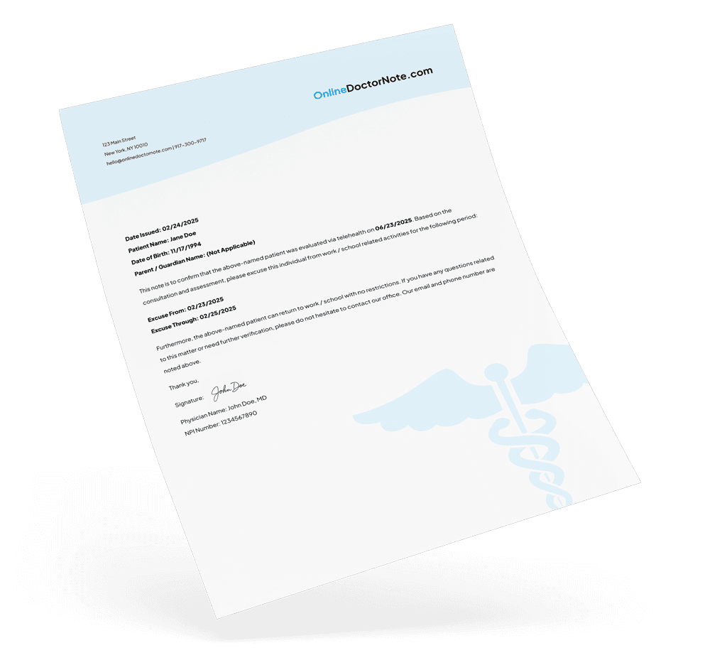Sample doctor's note document